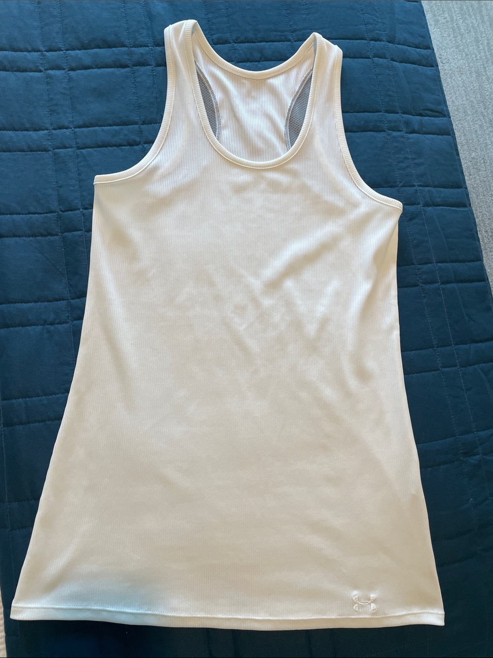 Under Armour White with Grey Racerback Athletic Tank Top -Med